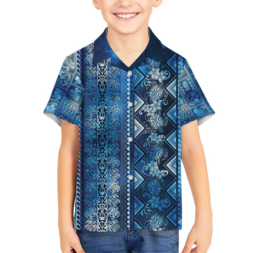 Hawaii Makahiki Turtle Kid Hawaiian Shirt Galaxy Tapa Pattern LT05 Kid Galaxy - Polynesian Pride
