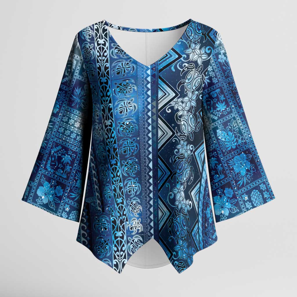 Hawaii Makahiki Turtle Kimono Sleeve Blouse Galaxy Tapa Pattern LT05 Female Galaxy - Polynesian Pride