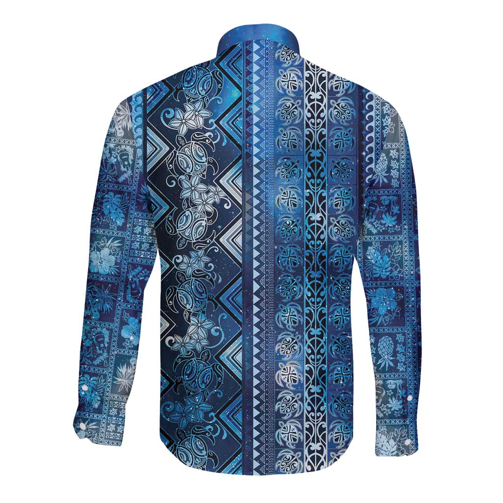 Hawaii Makahiki Turtle Long Sleeve Button Shirt Galaxy Tapa Pattern LT05 - Polynesian Pride