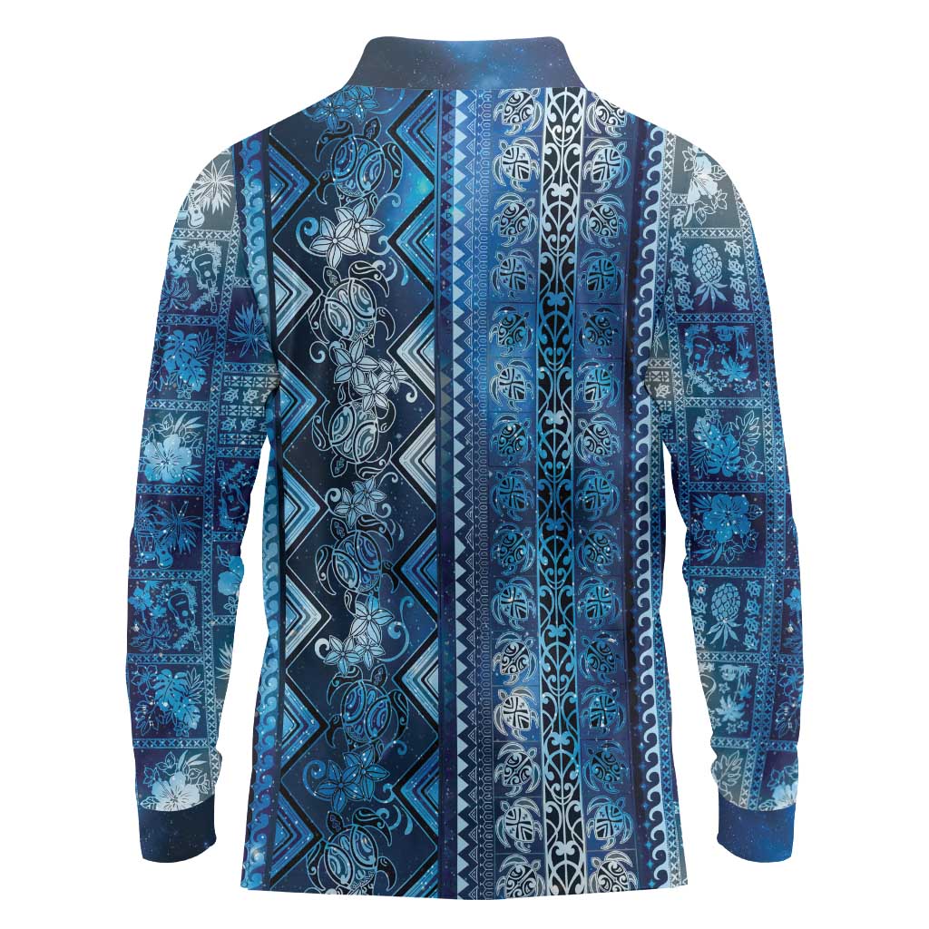 Hawaii Makahiki Turtle Long Sleeve Polo Shirt Galaxy Tapa Pattern LT05 - Polynesian Pride