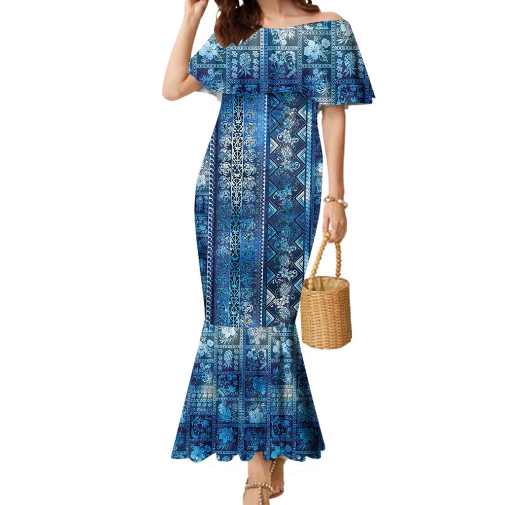 Hawaii Makahiki Turtle Mermaid Dress Galaxy Tapa Pattern LT05 Women Galaxy - Polynesian Pride