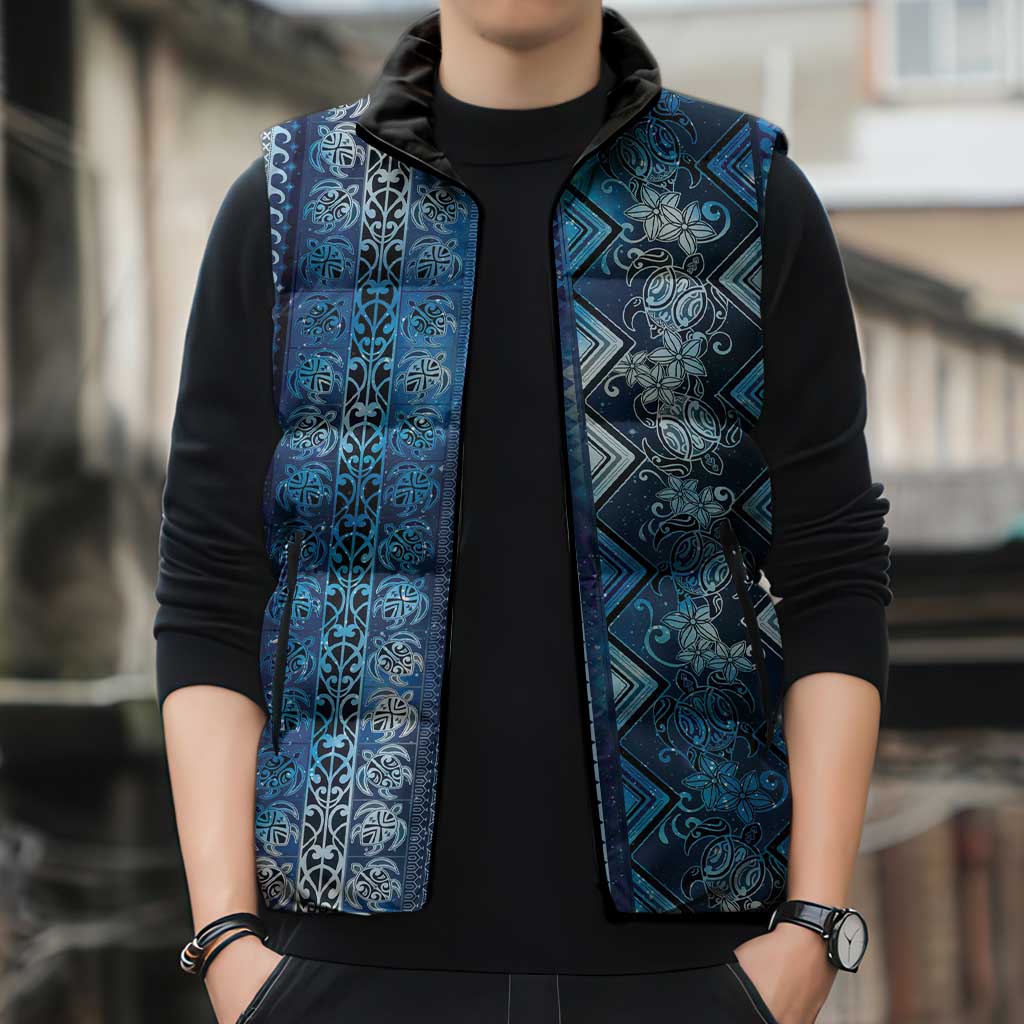 Hawaii Makahiki Turtle Sleeveless Puffer Jacket Galaxy Tapa Pattern LT05 - Polynesian Pride