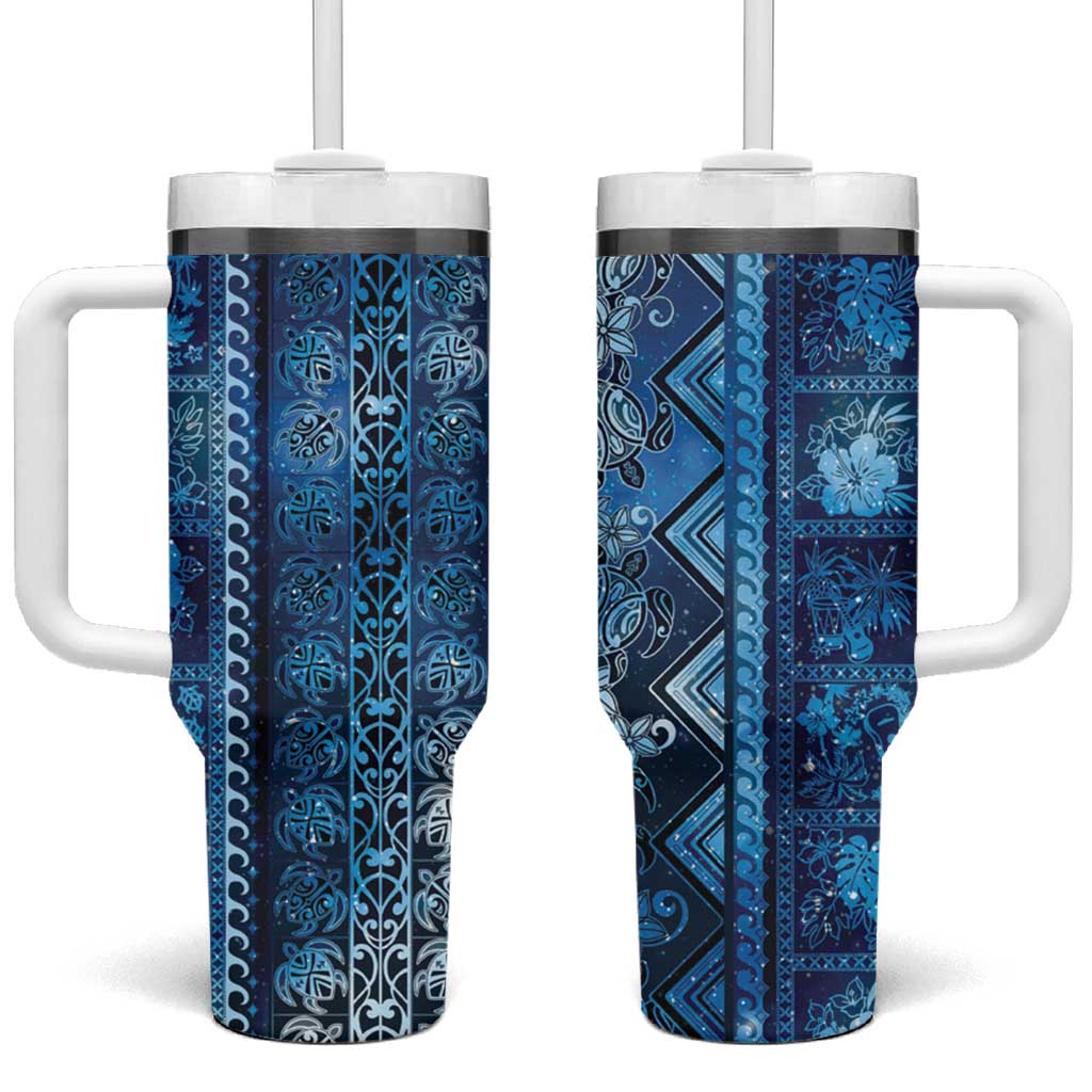 Hawaii Makahiki Turtle Tumbler With Handle Galaxy Tapa Pattern LT05 One Size: 40 oz Galaxy - Polynesian Pride