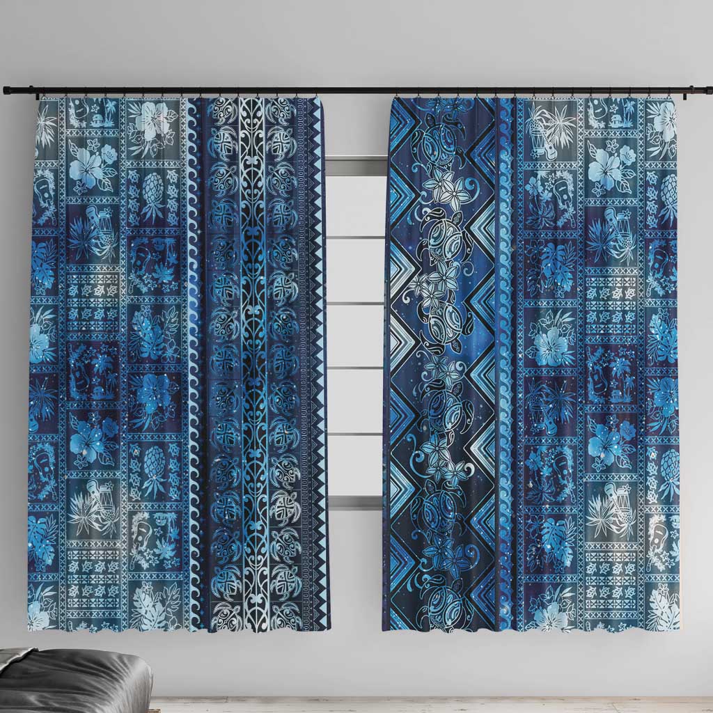 Hawaii Makahiki Turtle Window Curtain Galaxy Tapa Pattern LT05 With Hooks Galaxy - Polynesian Pride
