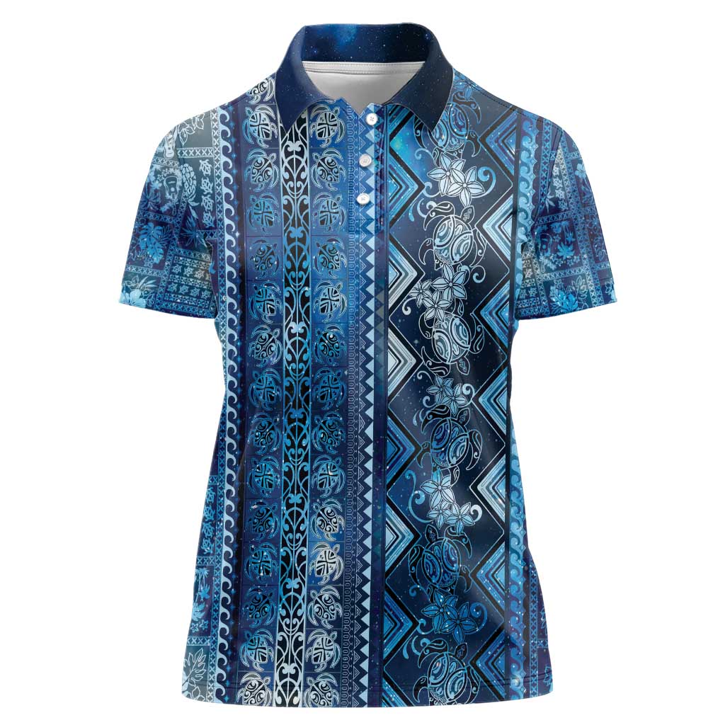 Hawaii Makahiki Turtle Women Polo Shirt Galaxy Tapa Pattern LT05 Female Galaxy - Polynesian Pride