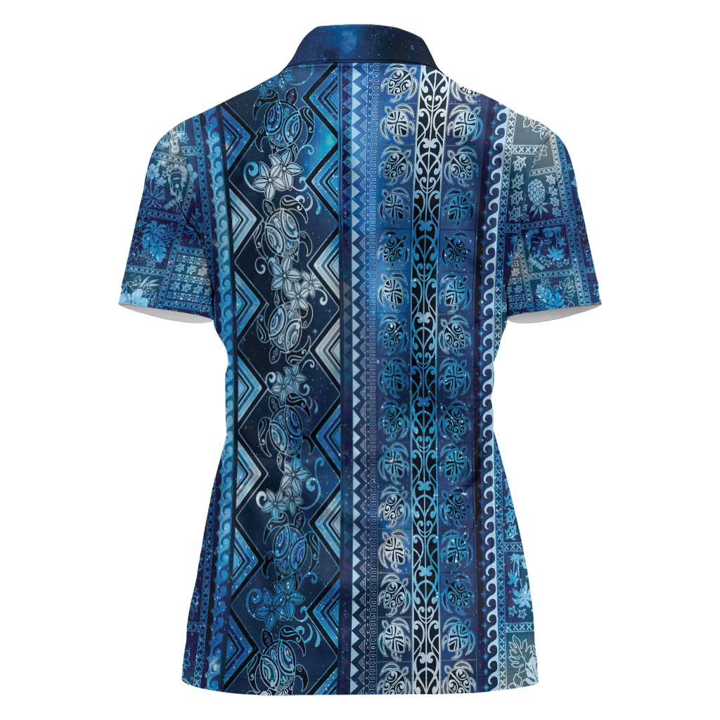 Hawaii Makahiki Turtle Women Polo Shirt Galaxy Tapa Pattern LT05 - Polynesian Pride