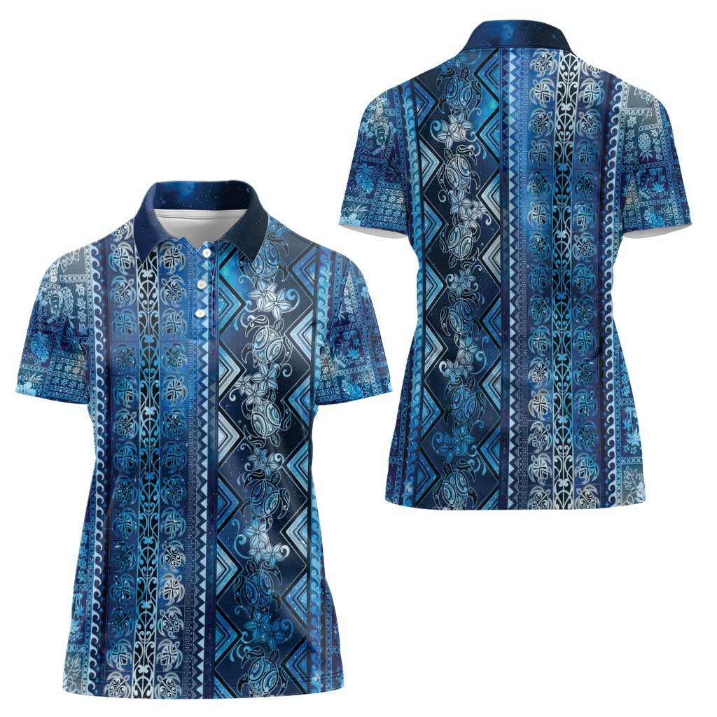 Hawaii Makahiki Turtle Women Polo Shirt Galaxy Tapa Pattern LT05 - Polynesian Pride