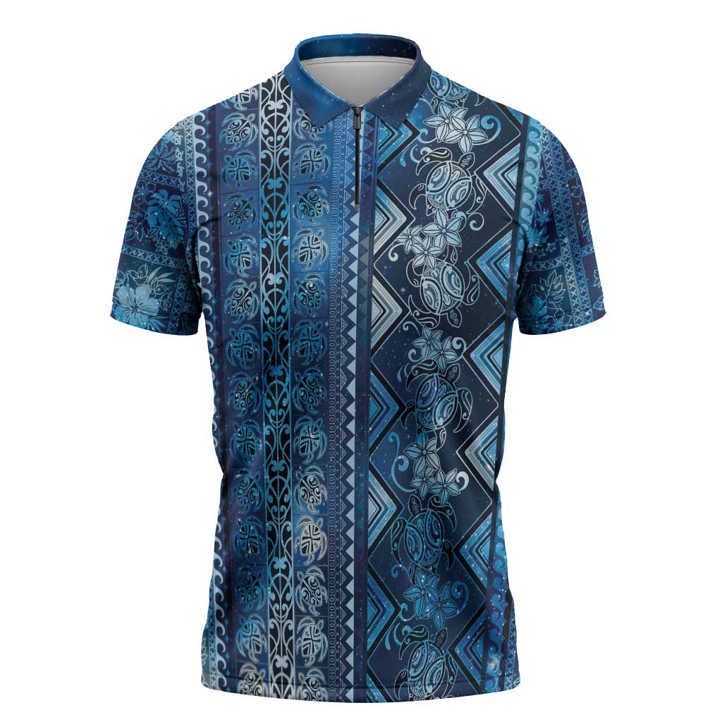 Hawaii Makahiki Turtle Zipper Polo Shirt Galaxy Tapa Pattern LT05 Galaxy - Polynesian Pride