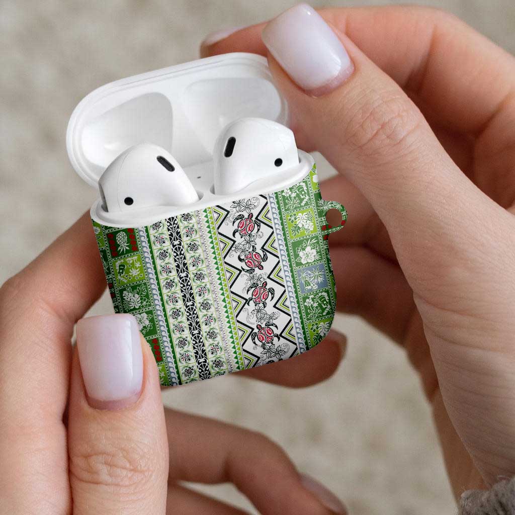 Hawaii Makahiki Turtle AirPods Case Green Tapa Pattern LT05 - Polynesian Pride