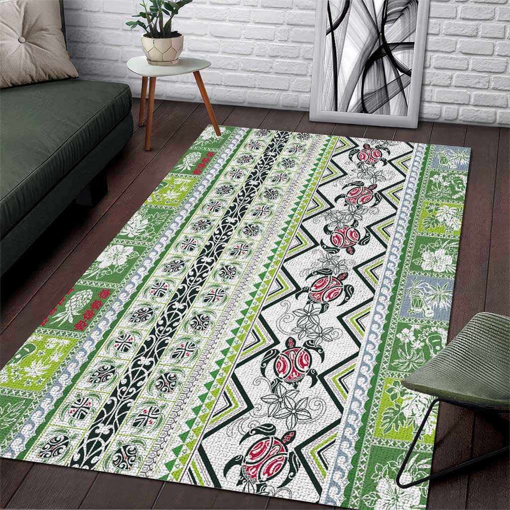 Hawaii Makahiki Turtle Area Rug Green Tapa Pattern LT05 Green - Polynesian Pride