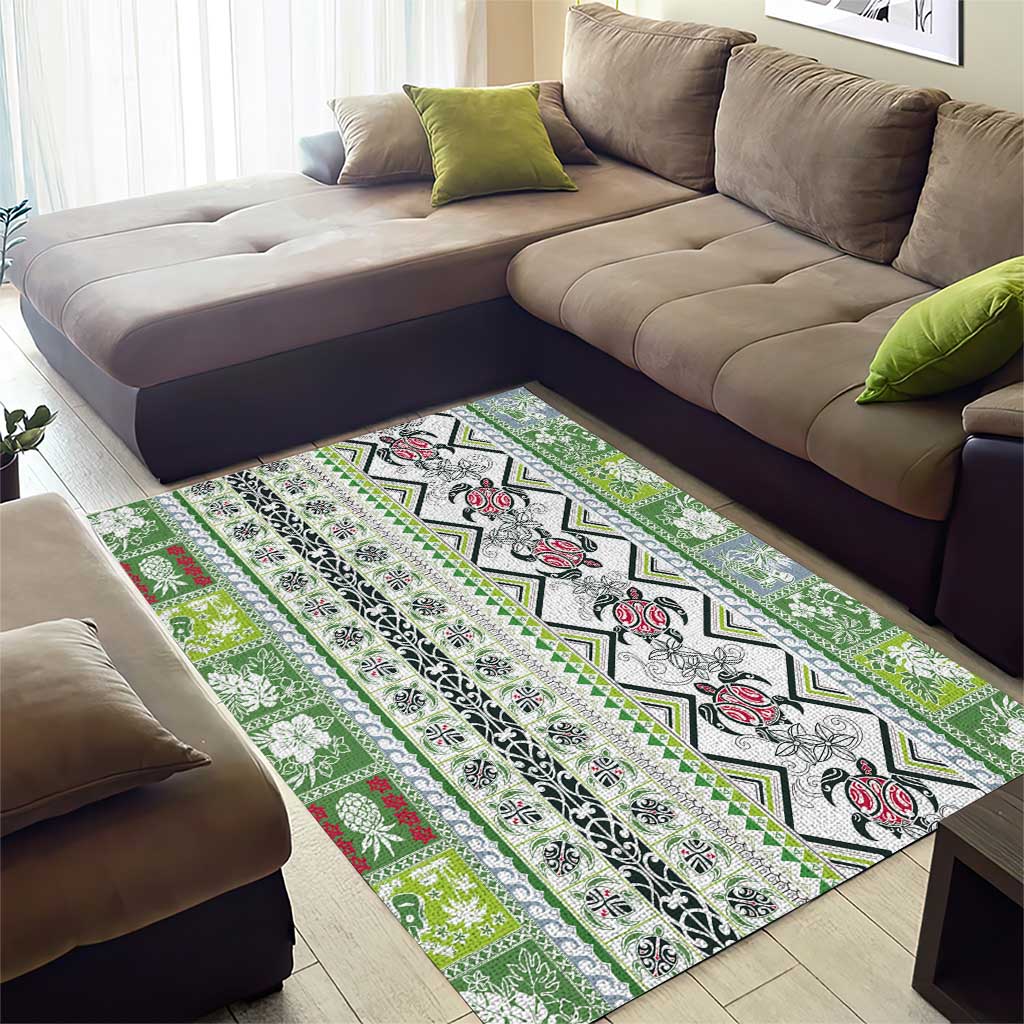 Hawaii Makahiki Turtle Area Rug Green Tapa Pattern LT05 - Polynesian Pride