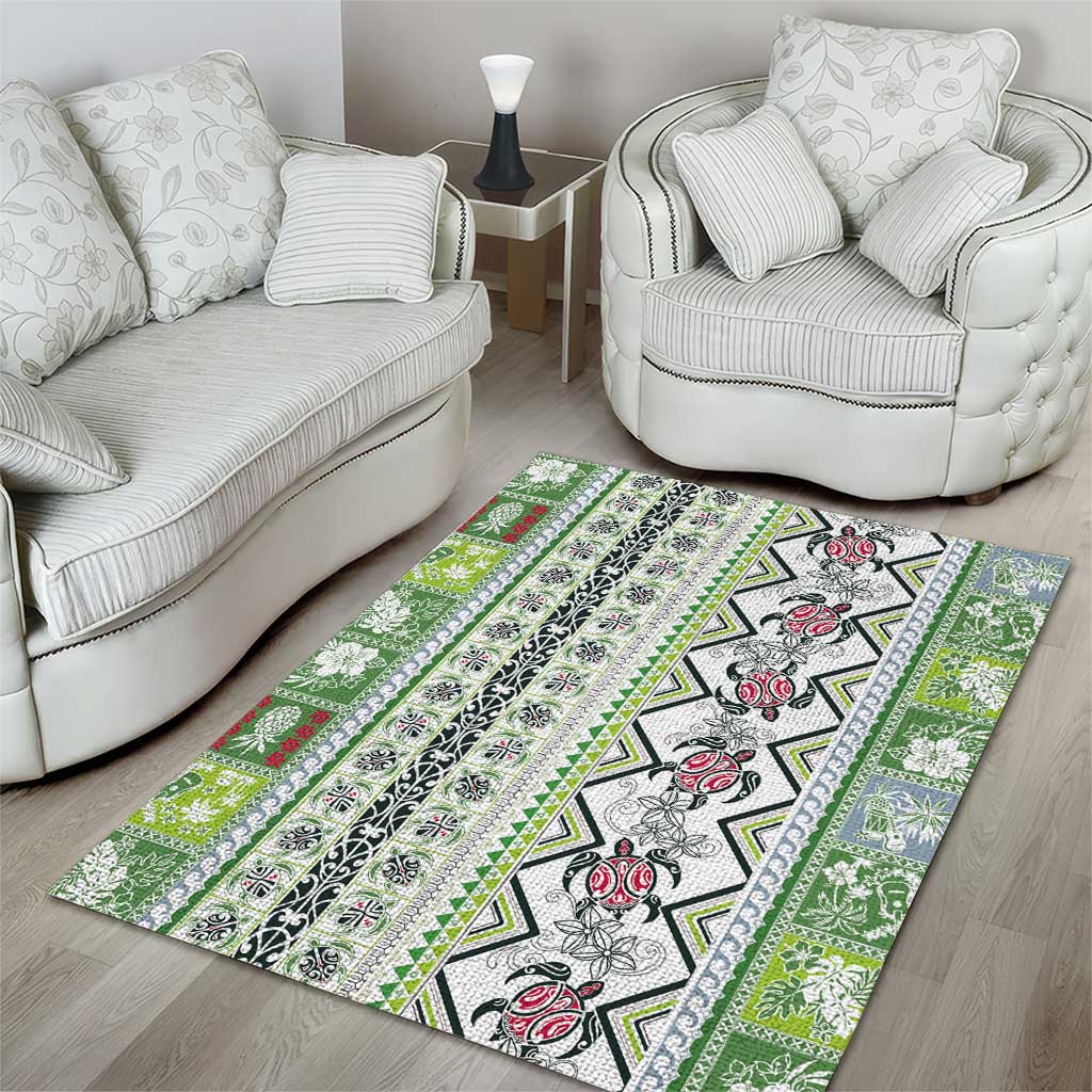 Hawaii Makahiki Turtle Area Rug Green Tapa Pattern LT05 - Polynesian Pride