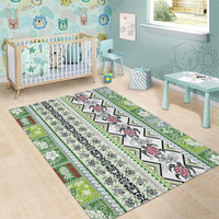 Hawaii Makahiki Turtle Area Rug Green Tapa Pattern LT05 - Polynesian Pride