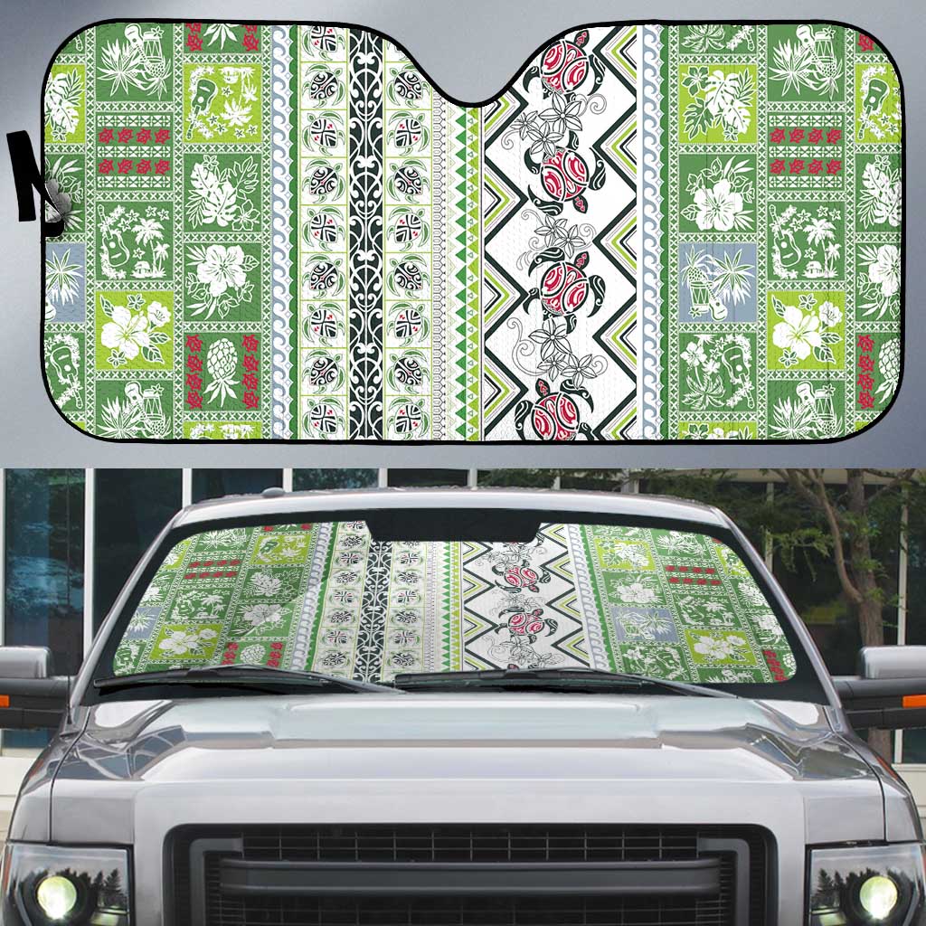 Hawaii Makahiki Turtle Auto Sun Shade Green Tapa Pattern LT05 Green - Polynesian Pride