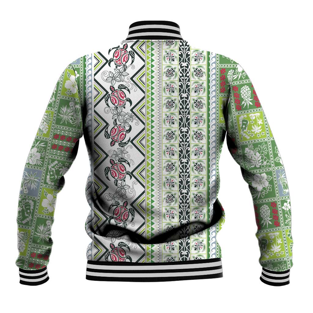 Hawaii Makahiki Turtle Baseball Jacket Green Tapa Pattern LT05 - Polynesian Pride