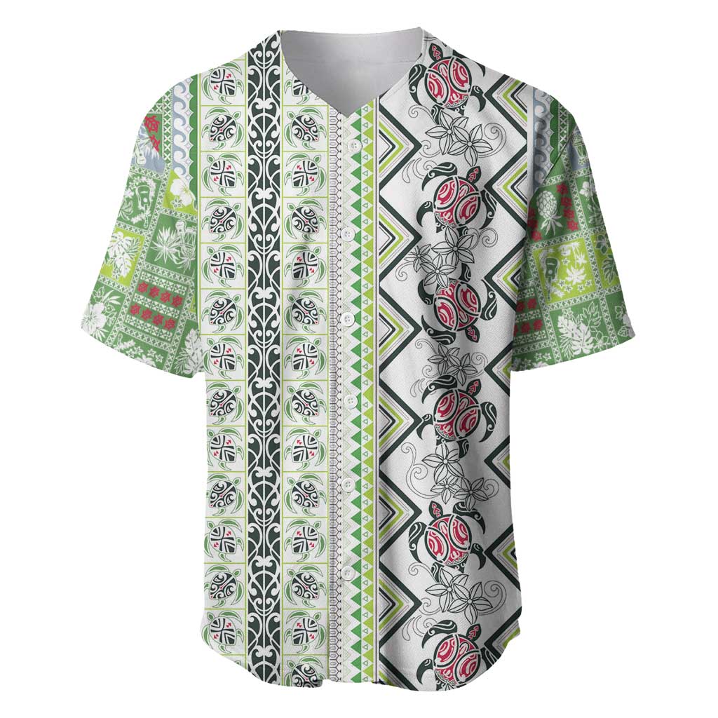Hawaii Makahiki Turtle Baseball Jersey Green Tapa Pattern LT05 Green - Polynesian Pride
