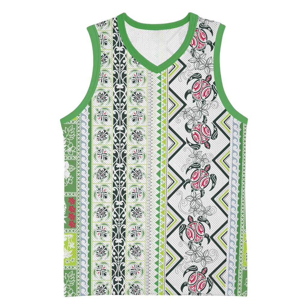 Hawaii Makahiki Turtle Basketball Jersey Green Tapa Pattern LT05 Unisex Green - Polynesian Pride