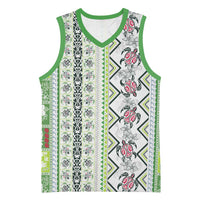 Hawaii Makahiki Turtle Basketball Jersey Green Tapa Pattern LT05 Unisex Green - Polynesian Pride