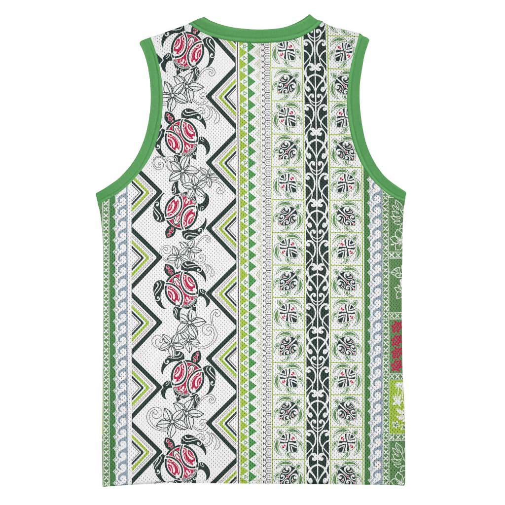 Hawaii Makahiki Turtle Basketball Jersey Green Tapa Pattern LT05 - Polynesian Pride