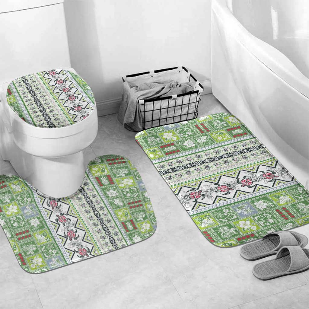 Hawaii Makahiki Turtle Bathroom Set Green Tapa Pattern LT05 Mat Set Only (3 pcs) One Size Green - Polynesian Pride