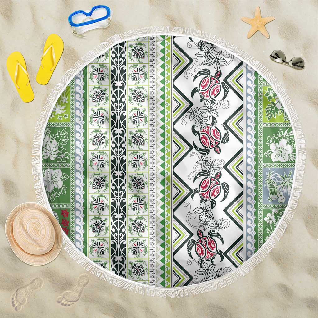 Hawaii Makahiki Turtle Beach Blanket Green Tapa Pattern LT05 One Size 150cm Green - Polynesian Pride