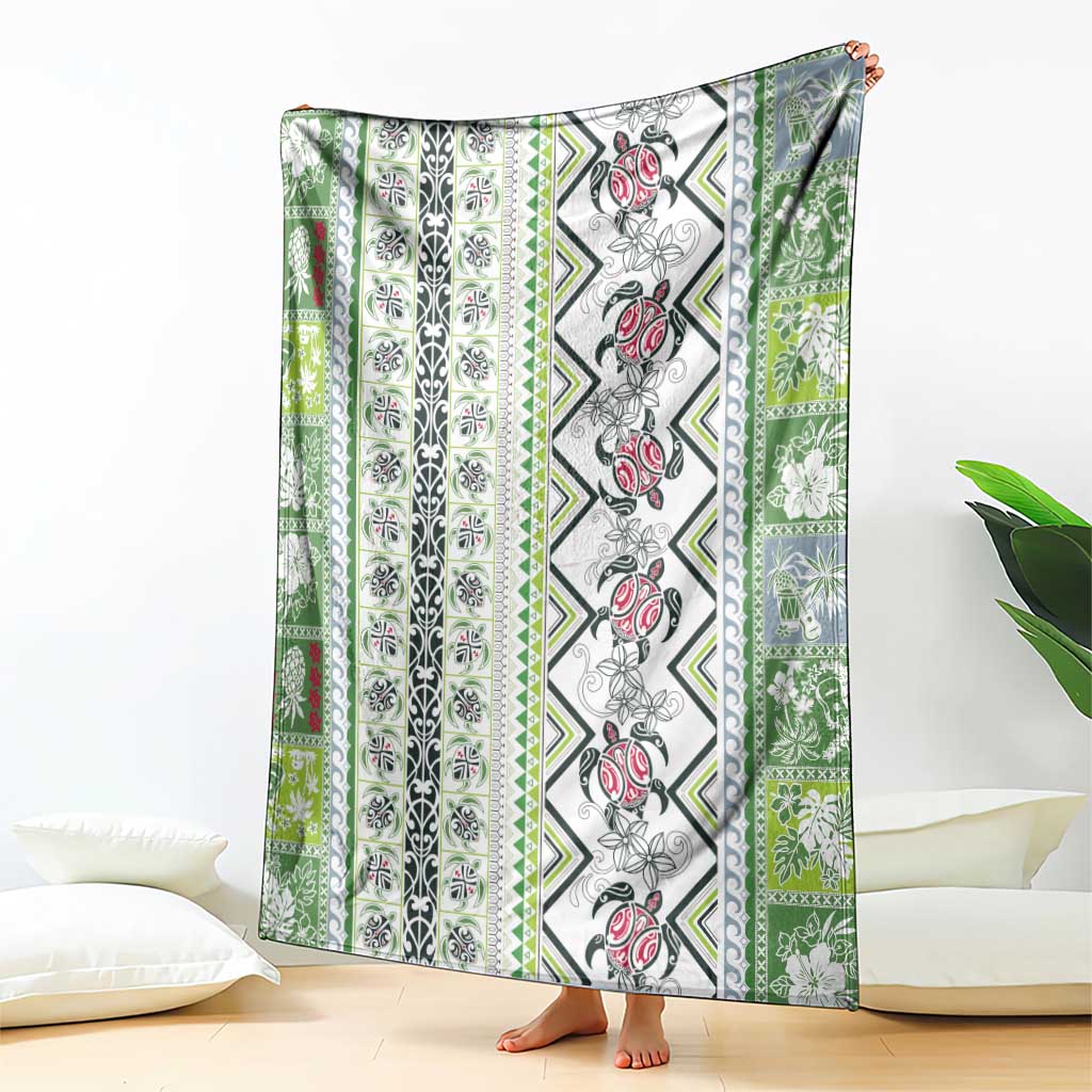 Hawaii Makahiki Turtle Blanket Green Tapa Pattern LT05 - Polynesian Pride