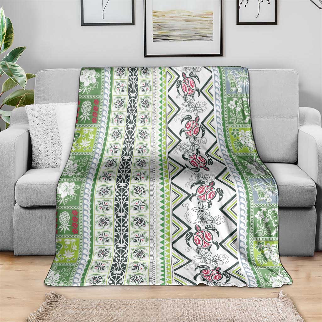 Hawaii Makahiki Turtle Blanket Green Tapa Pattern LT05 - Polynesian Pride