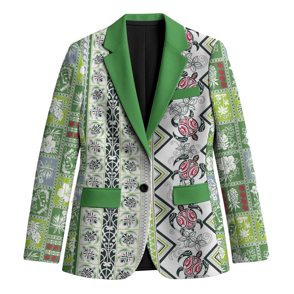 Hawaii Makahiki Turtle Blazer Green Tapa Pattern LT05 Unisex Green - Polynesian Pride