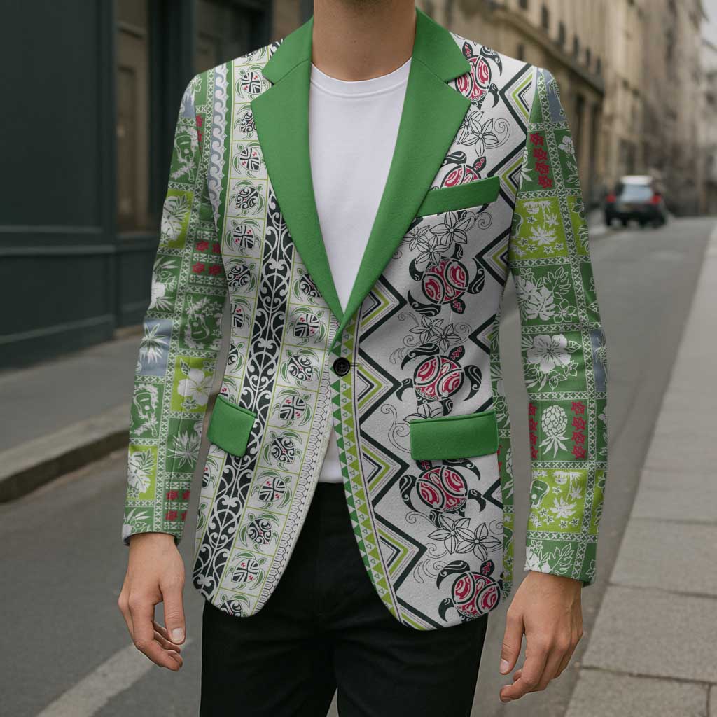 Hawaii Makahiki Turtle Blazer Green Tapa Pattern LT05 - Polynesian Pride