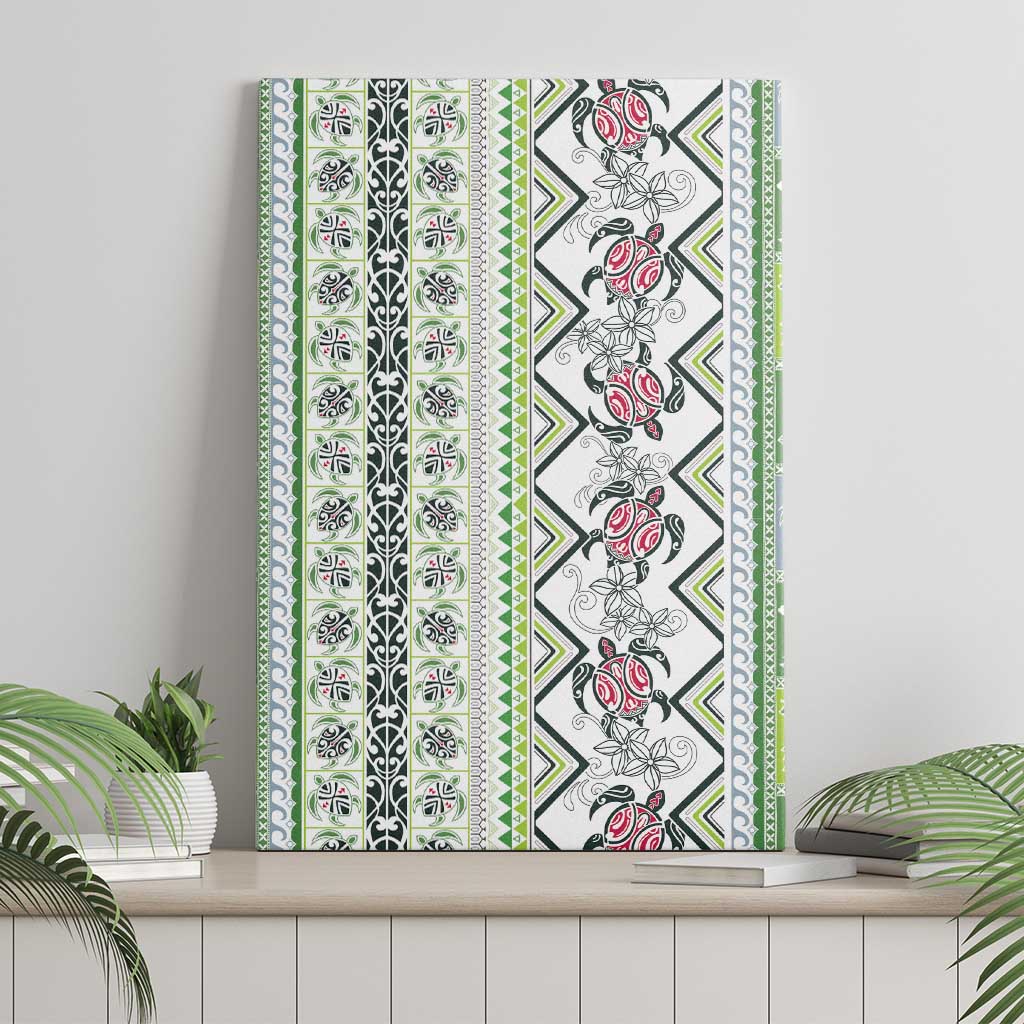 Hawaii Makahiki Turtle Canvas Wall Art Green Tapa Pattern LT05 - Polynesian Pride