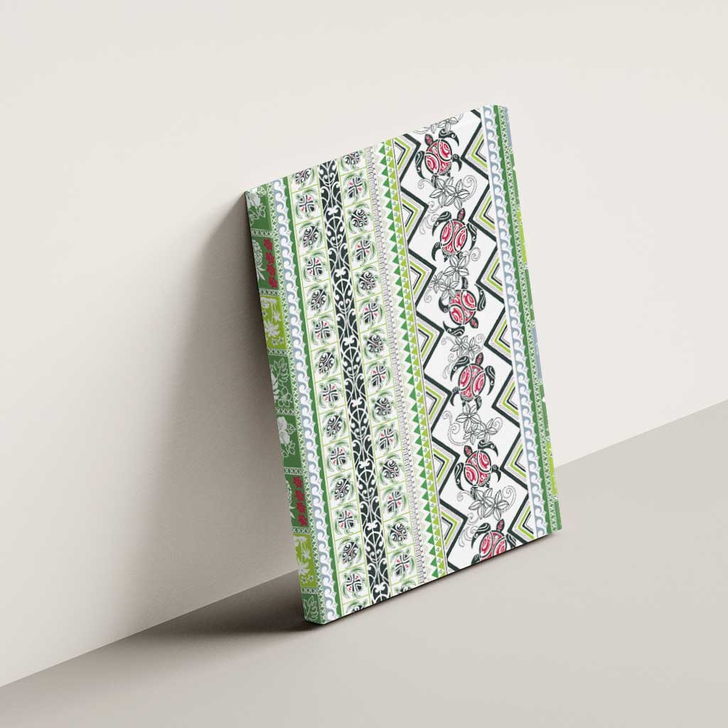 Hawaii Makahiki Turtle Canvas Wall Art Green Tapa Pattern LT05 - Polynesian Pride