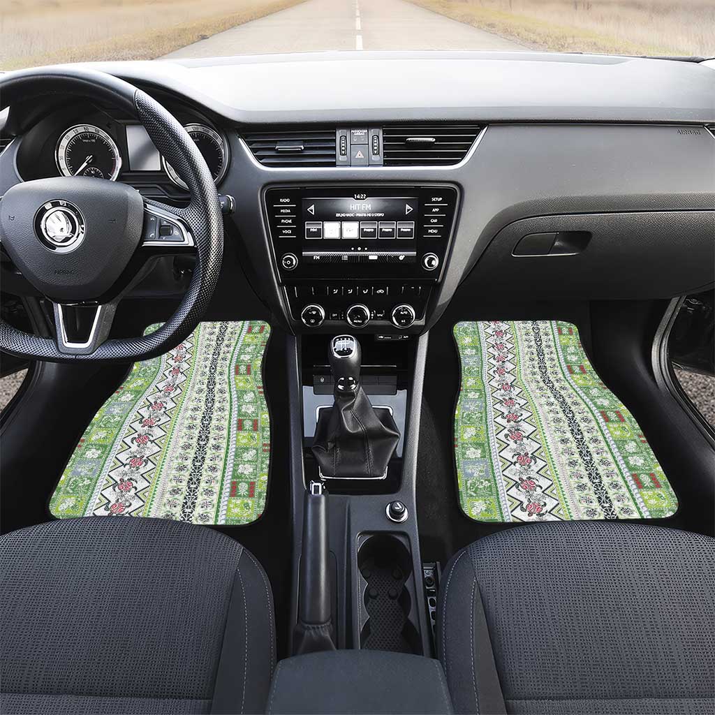 Hawaii Makahiki Turtle Car Mats Green Tapa Pattern LT05 Set 2pcs - Front Green - Polynesian Pride