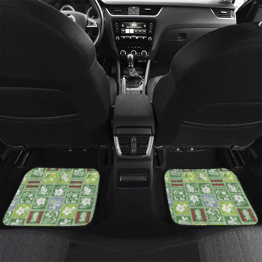 Hawaii Makahiki Turtle Car Mats Green Tapa Pattern LT05 Set 2pcs - Back Green - Polynesian Pride