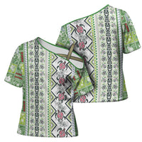 Hawaii Makahiki Turtle Cross Shoulder Shirt Green Tapa Pattern LT05 - Polynesian Pride