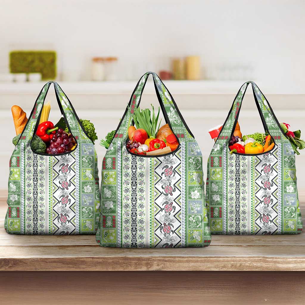 Hawaii Makahiki Turtle Grocery Bag Green Tapa Pattern LT05 3-pack One Size Green - Polynesian Pride