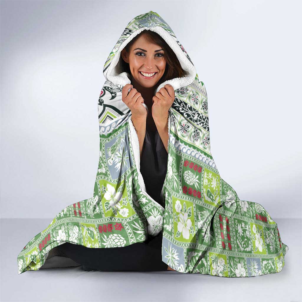 Hawaii Makahiki Turtle Hooded Blanket Green Tapa Pattern LT05 - Polynesian Pride
