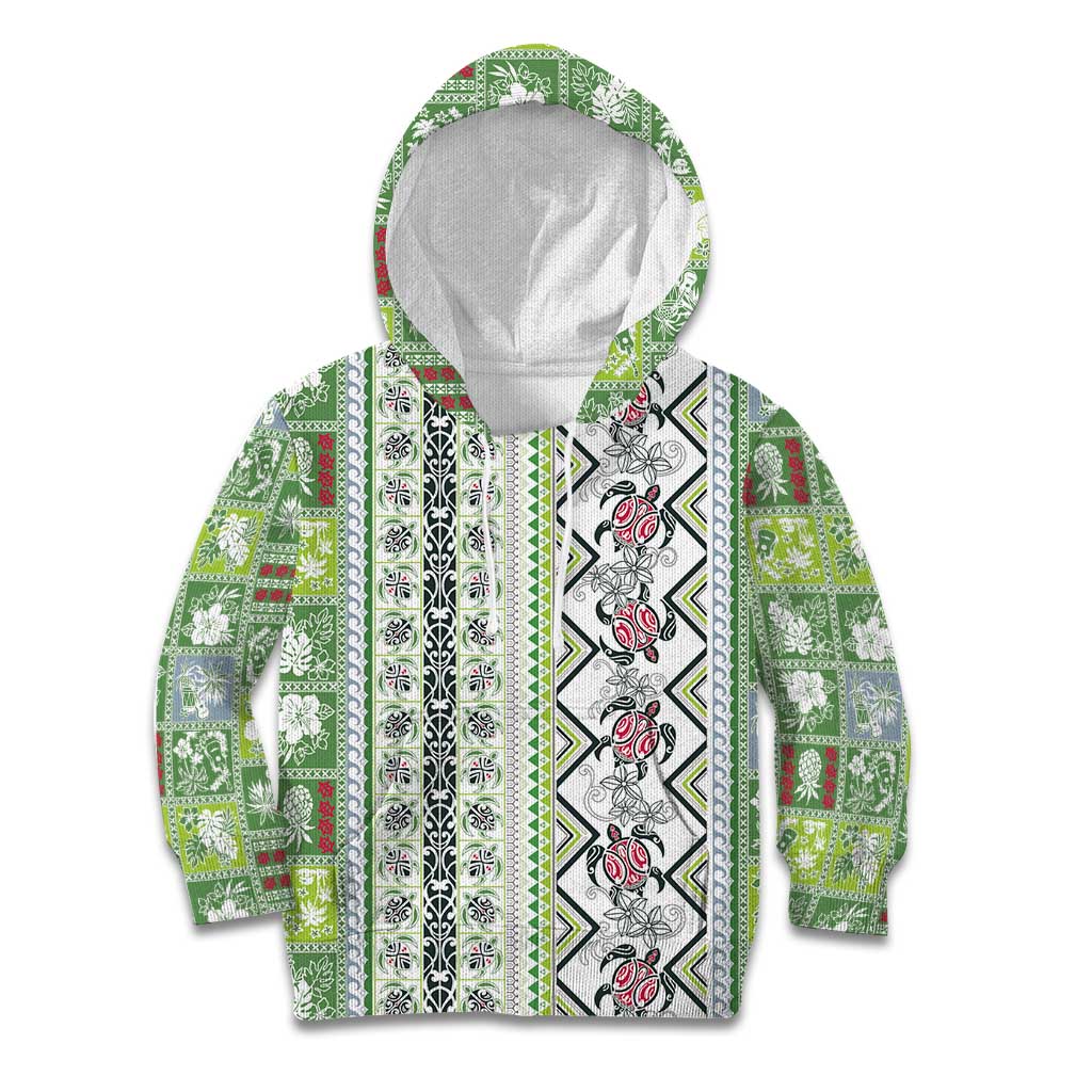 Hawaii Makahiki Turtle Kid Hoodie Green Tapa Pattern LT05 Hoodie Green - Polynesian Pride