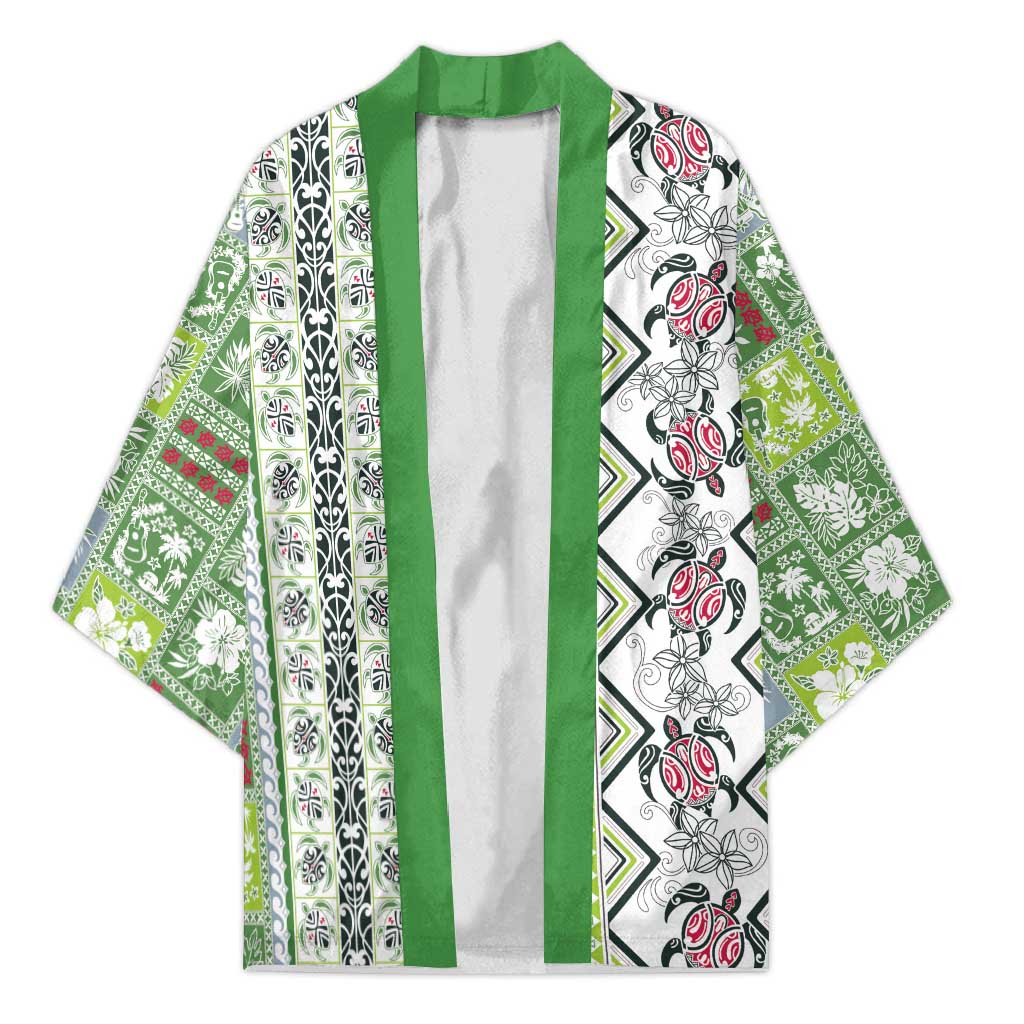 Hawaii Makahiki Turtle Kimono Green Tapa Pattern LT05 Unisex Green - Polynesian Pride