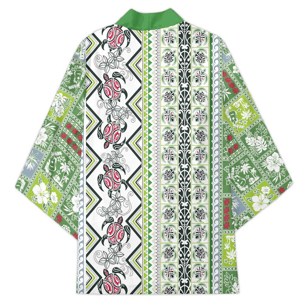 Hawaii Makahiki Turtle Kimono Green Tapa Pattern LT05 - Polynesian Pride