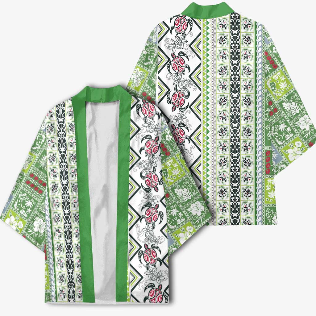 Hawaii Makahiki Turtle Kimono Green Tapa Pattern LT05 - Polynesian Pride