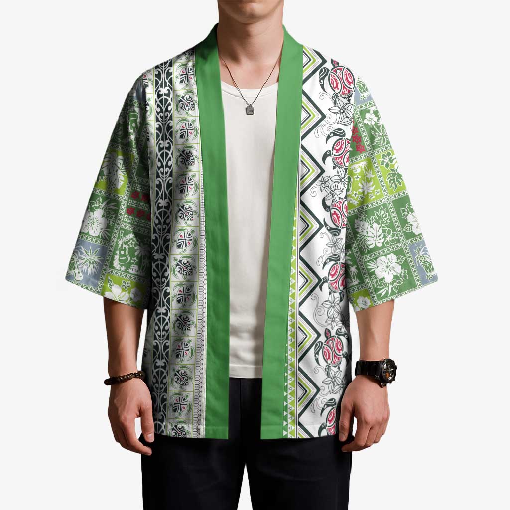 Hawaii Makahiki Turtle Kimono Green Tapa Pattern LT05 - Polynesian Pride