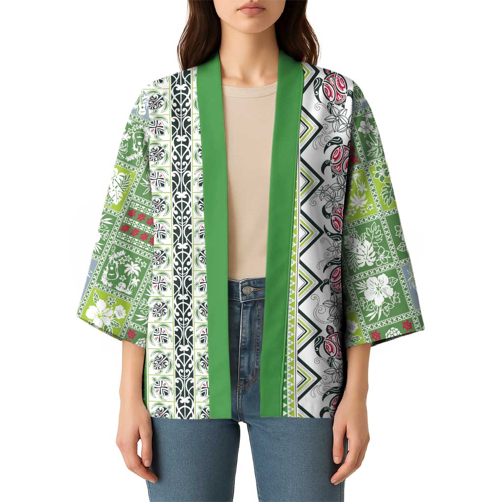 Hawaii Makahiki Turtle Kimono Green Tapa Pattern LT05 - Polynesian Pride