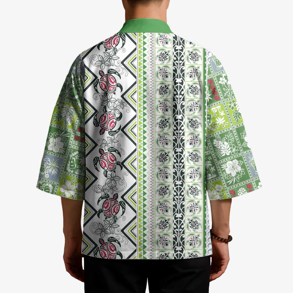 Hawaii Makahiki Turtle Kimono Green Tapa Pattern LT05 - Polynesian Pride