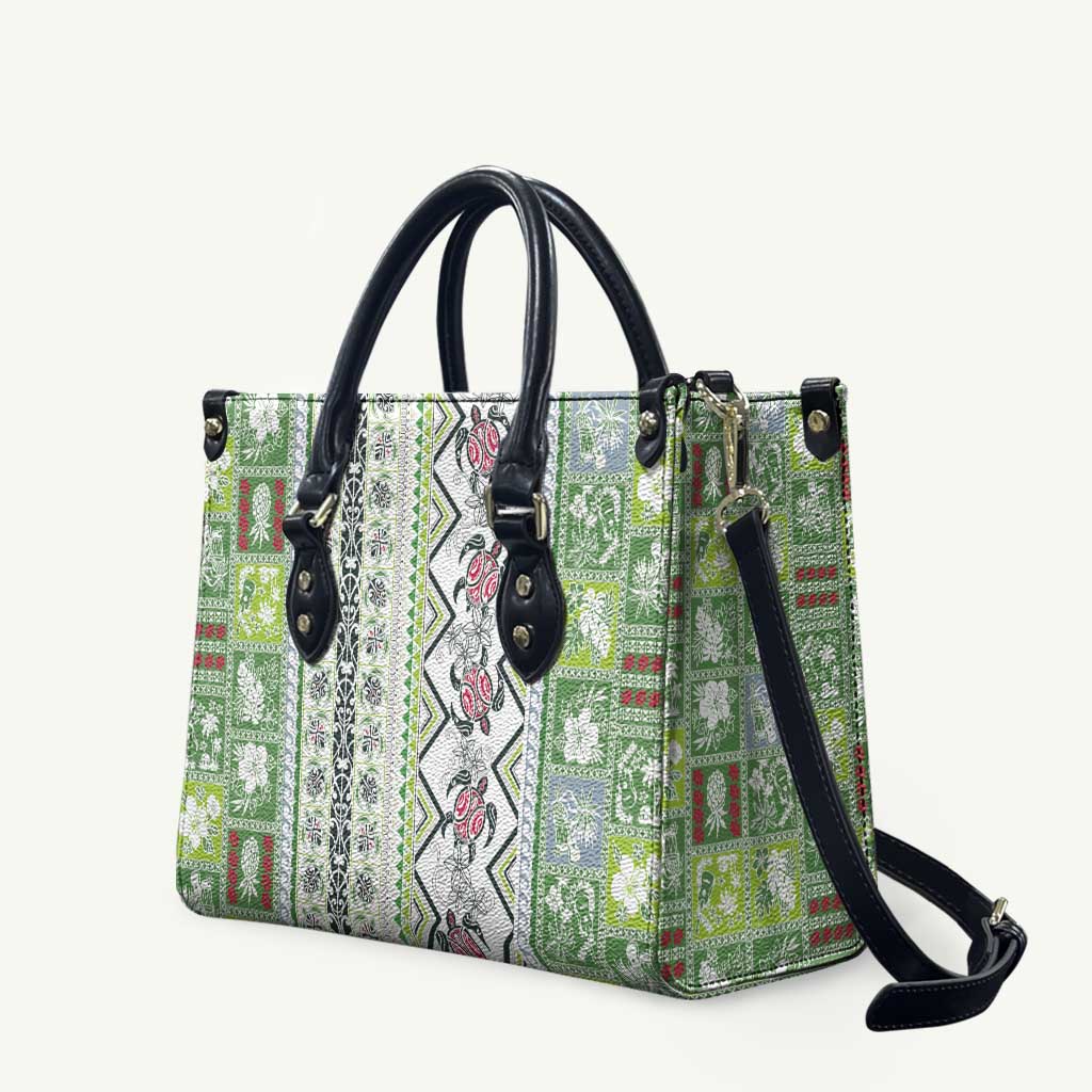 Hawaii Makahiki Turtle Leather Bag Green Tapa Pattern LT05 Green - Polynesian Pride