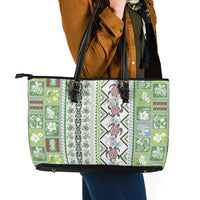 Hawaii Makahiki Turtle Leather Tote Bag Green Tapa Pattern LT05 - Polynesian Pride