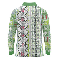 Hawaii Makahiki Turtle Long Sleeve Polo Shirt Green Tapa Pattern LT05 - Polynesian Pride