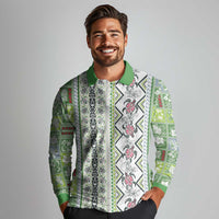 Hawaii Makahiki Turtle Long Sleeve Polo Shirt Green Tapa Pattern LT05 - Polynesian Pride