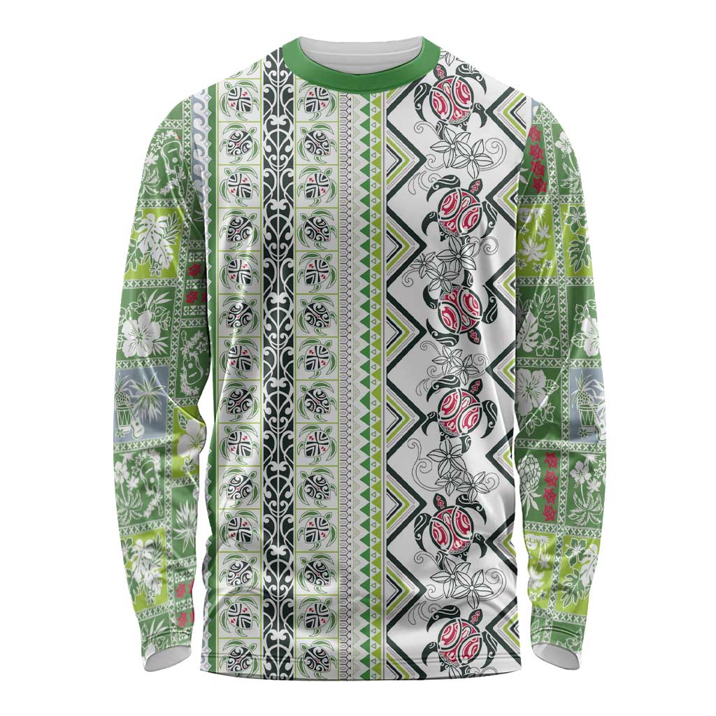 Hawaii Makahiki Turtle Long Sleeve Shirt Green Tapa Pattern LT05 Unisex Green - Polynesian Pride