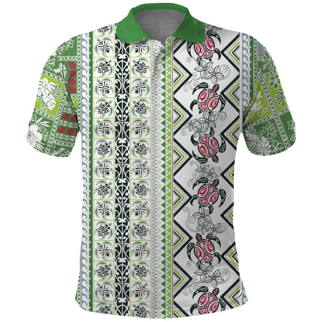 Hawaii Makahiki Turtle Polo Shirt Green Tapa Pattern LT05 Green - Polynesian Pride