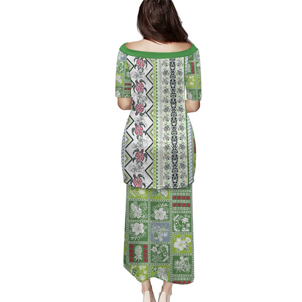 Hawaii Makahiki Turtle Puletasi Green Tapa Pattern LT05 - Polynesian Pride
